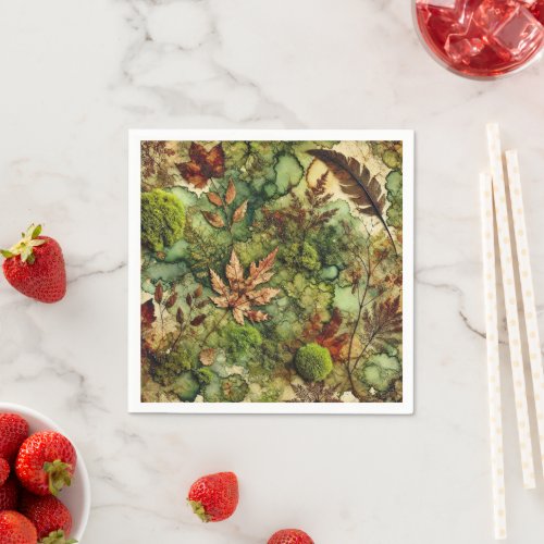 Mossy Autumn Forest Alcohol Ink Decoupage Paper Napkins