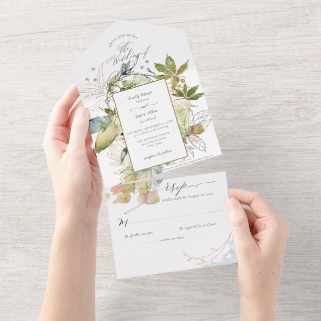 Mossy Autumn Pond Modern Wedding All In One Invitation (Tearaway)