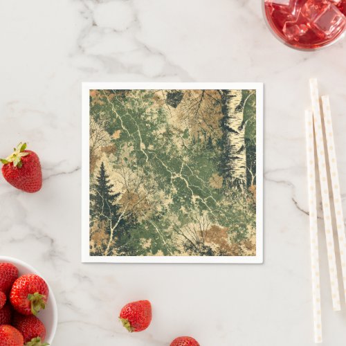 Mossy Autumnal Forest Distressed Ink Decoupage Napkins