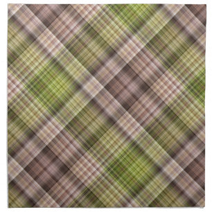 Mossy Bark Brown and Green Plaid Cloth Napkin