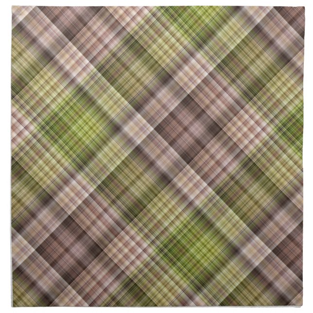 Mossy Bark Brown and Green Plaid Cloth Napkin (Front)