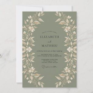 Mossy Cream Wreath Wedding Invitation