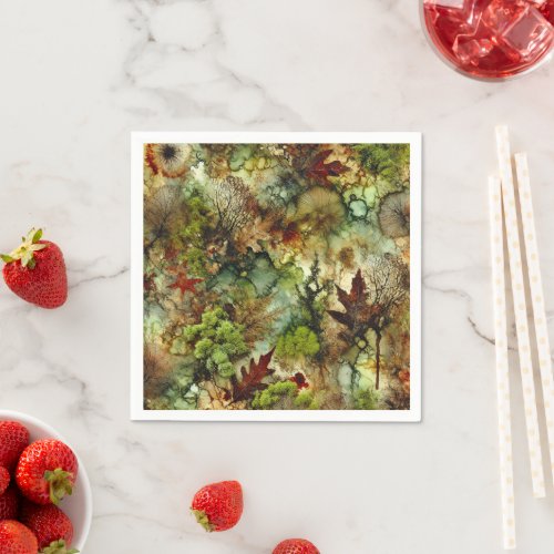 Mossy Fall Forest Alcohol Ink Decoupage Paper Napkins