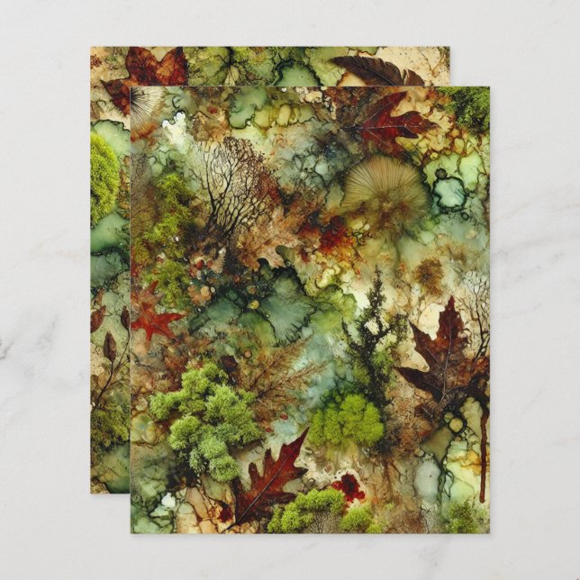 Mossy Fall Forest Alcohol Ink Scrapbook Paper (Front/Back)
