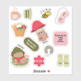 Mossy & Fern Cute Mushrooms & Cozy Quotes Sticker