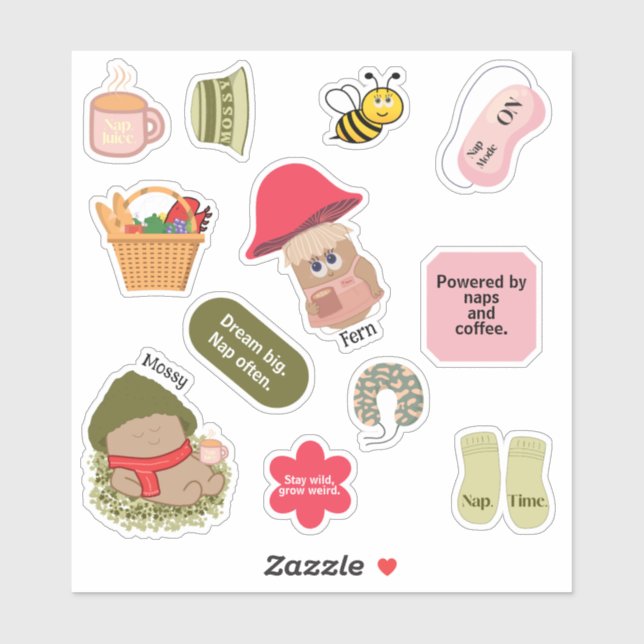 Mossy & Fern Cute Mushrooms & Cozy Quotes Sticker (Sheet)