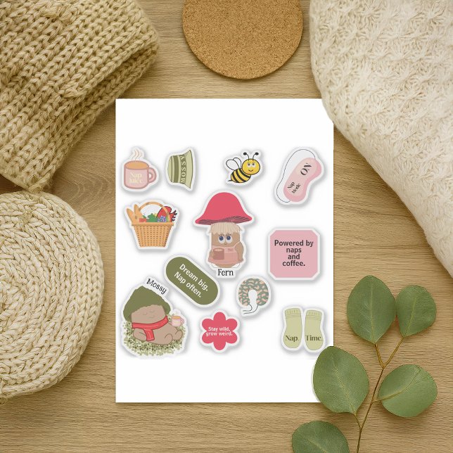 Mossy & Fern Cute Mushrooms & Cozy Quotes Sticker (Creator Uploaded)