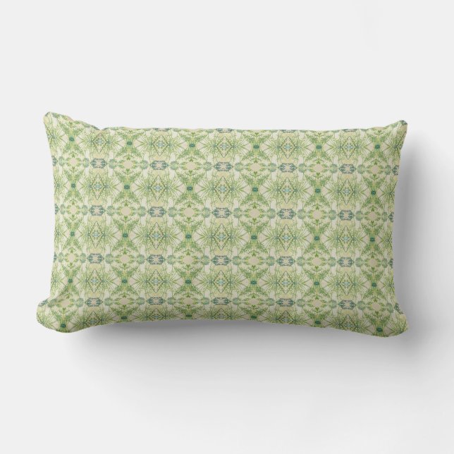 Mossy Green Abstract Floral Lumbar Pillow (Front)