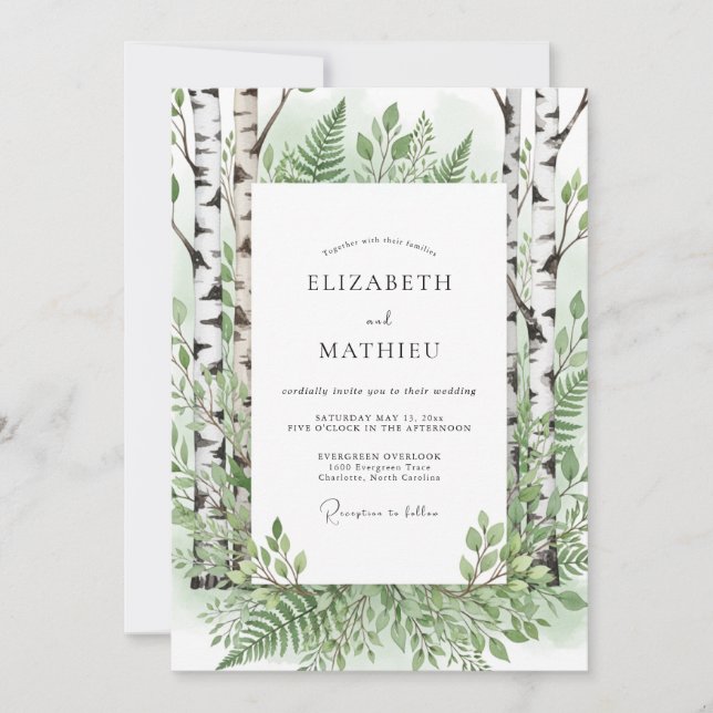 Mossy Green Artistic Wilderness Wedding Invitation (Front)