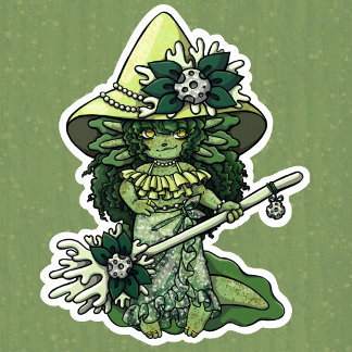 Mossy Green Axolotl Witch (Hexolotl) Sticker