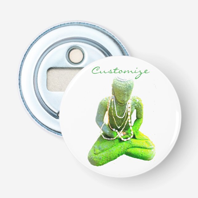 Mossy Green Buddha Meditating Thunder_Cove Bottle Opener (Front)