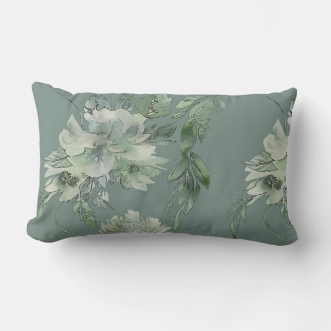 Mossy Green Floral Mystique Contemporary Lumbar Lumbar Pillow (Front)