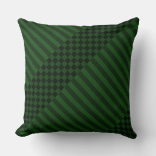 Mossy-Green Stripes & Checkers Throw Pillow