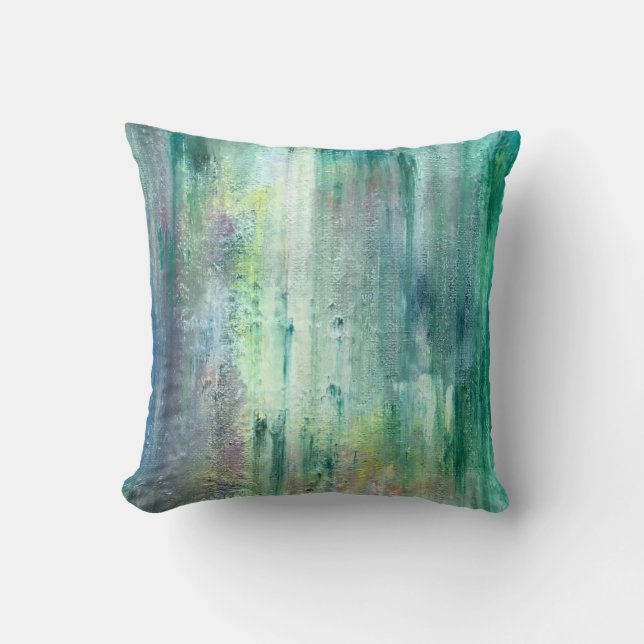 Mossy-Hand Painted Abstract Art Throw Pillow (Front)