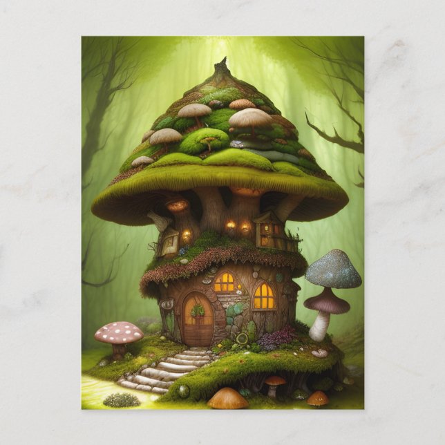 Mossy Mushroom Fairy House Postcard (Front)