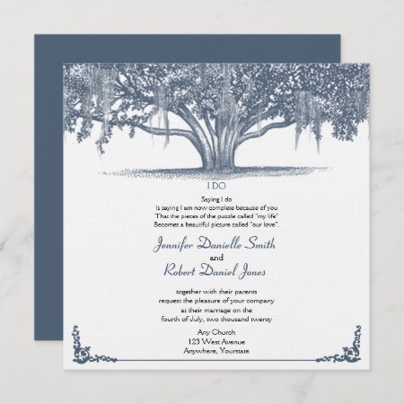 Mossy Oak Tree In Blue Wedding Invitation