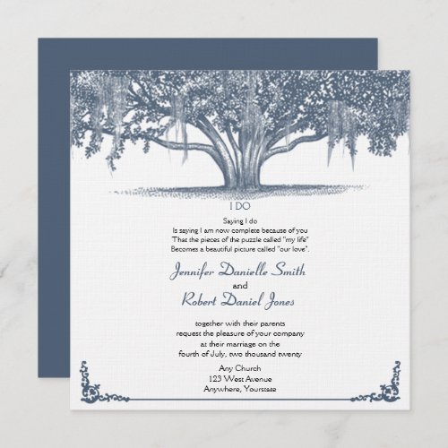 Mossy Oak Tree in Blue Wedding Invitation