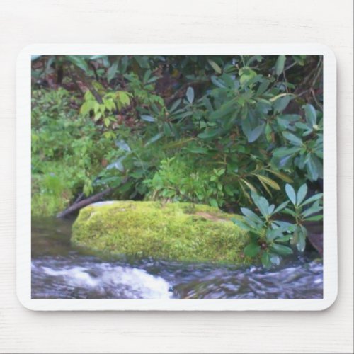 mossy rock on mountain stream mouse pad