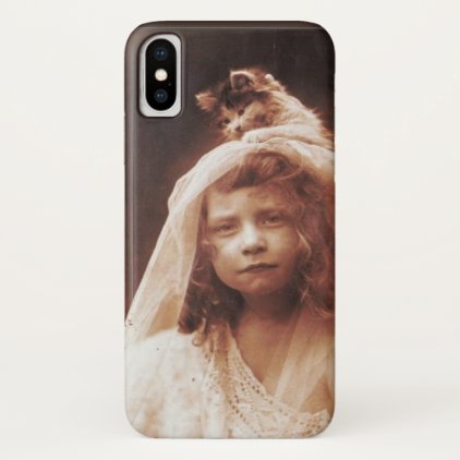 Most Adorable Antique Photo Girl Cat iPhone X Case