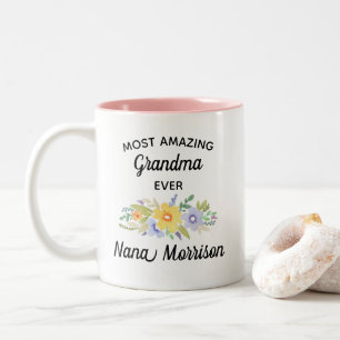 Most Amazing Grandma Ever Watercolor Flowers Two-Tone Coffee Mug