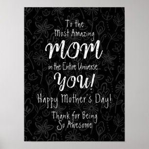 Most Amazing Mom Cute Calligraphy Black & White Poster