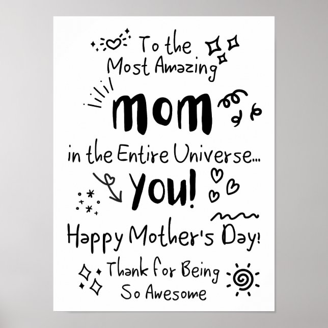 Most Amazing Mom Cute Doodle Art  Poster (Front)