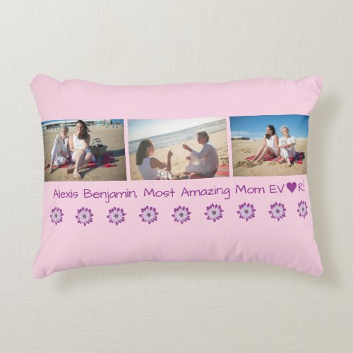 Most Amazing Mom Ever w Heart Name  3 Photos  Accent Pillow