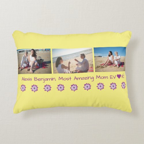 Most Amazing Mom Ever w Heart Name  3 Photos  Accent Pillow