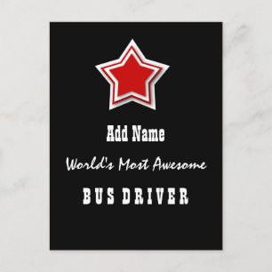 Most Awesome BUS DRIVER Black with Red Star A02 Postcard
