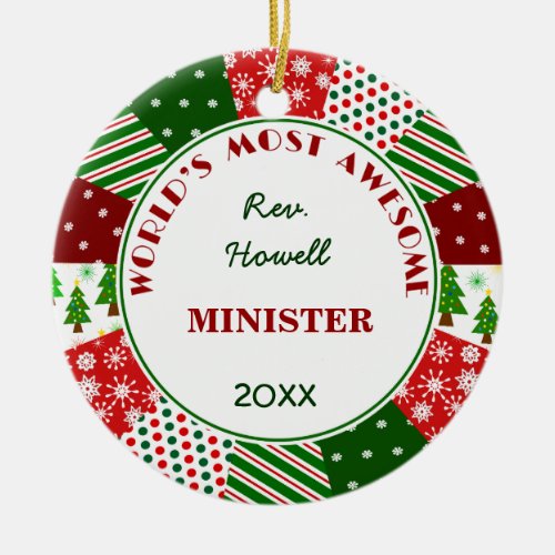Most Awesome Minister or Alternate Name Ceramic Ornament
