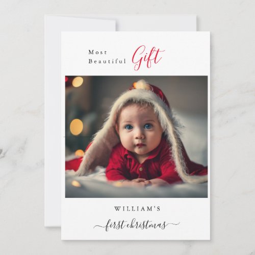 Most Beautiful Gift Babys First Christmas Photo  Holiday Card