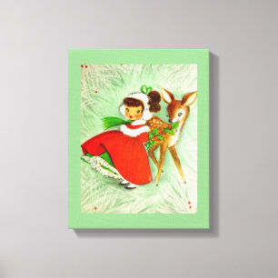 Most Beautiful Vintage Christmas Deer & Girl Canvas Print
