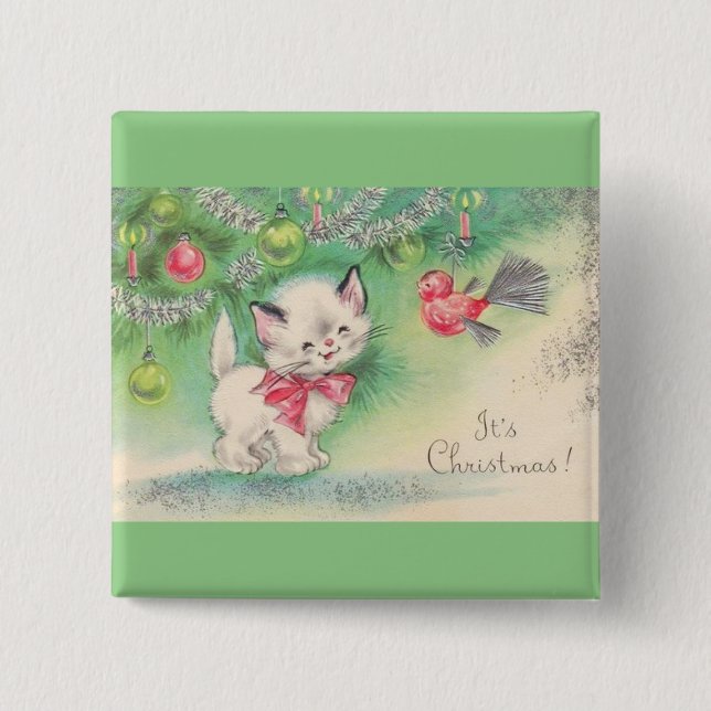 Most Beautiful Vintage Christmas Kittens Button (Front)
