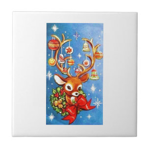 Most Beautiful Vintage Christmas Reindeer Ceramic Tile