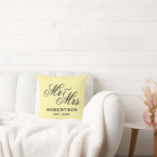 Most classy yellow Mr and Mrs wedding throw pillow