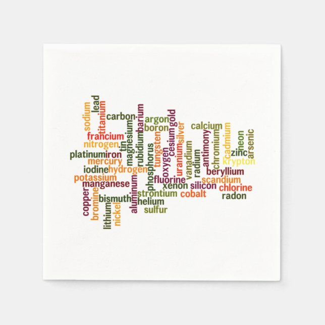 Most Common Elements Word Cloud Chemistry Napkins (Front)