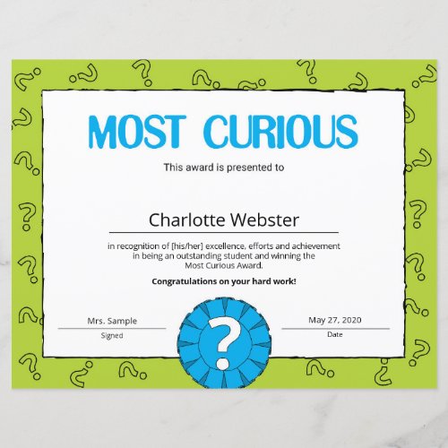 Most Curious Certificate of Achievement PDF