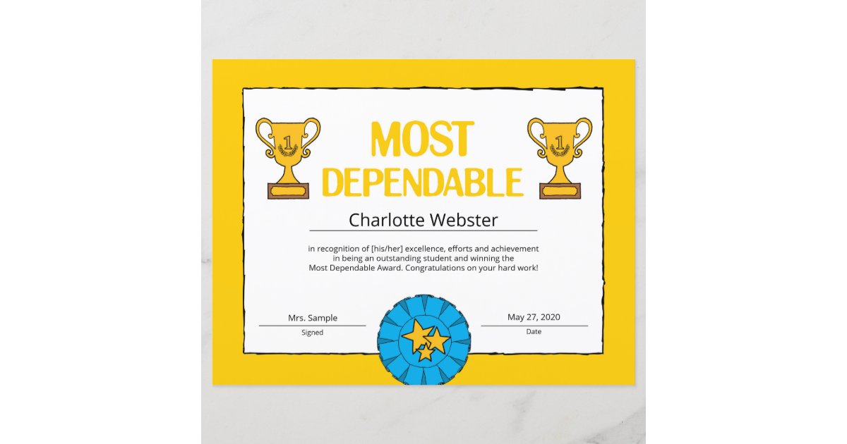 Most Dependable Certificate of Achievement PDF Zazzle