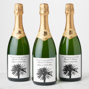 Most exclusive beach wedding palm tree silhouette sparkling wine label