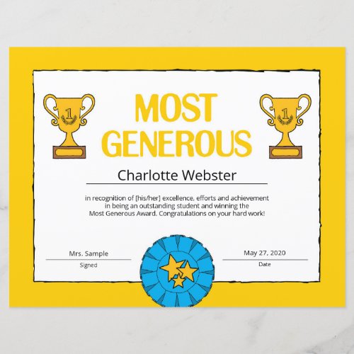 Most Generous Certificate of Achievement PDF