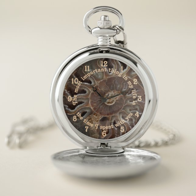 Most Important Time With You Text Ammonite Fossil Pocket Watch (Inside)