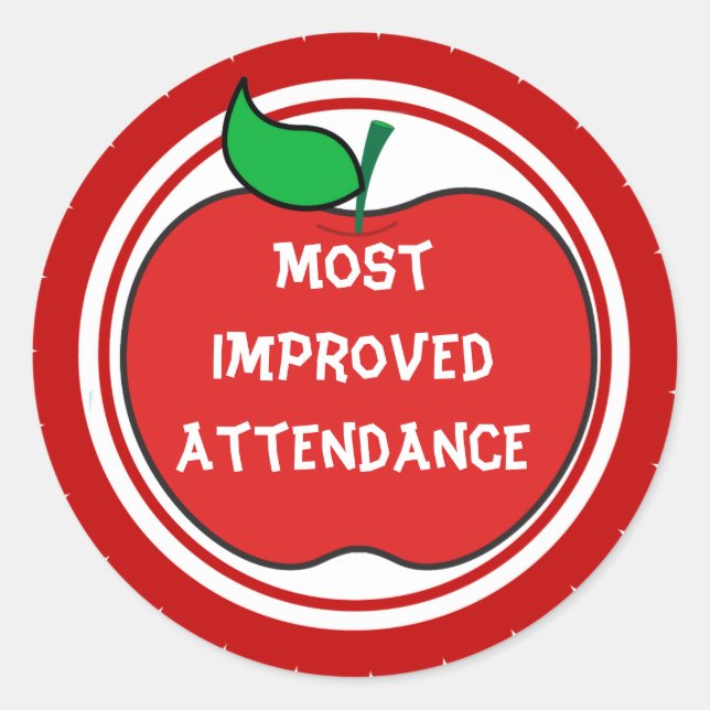 Most improved attendance classic round sticker (Front)