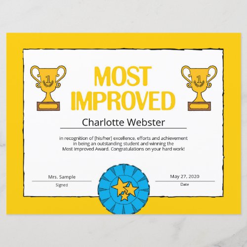 Most Improved Certificate Achievement Class Award