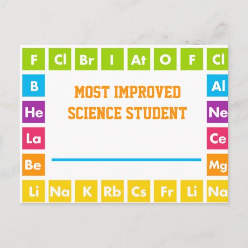 Most Improved Science Student Postcard