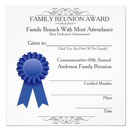 Most In Attendance Family Reunion Awards Template