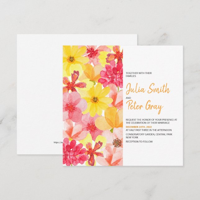 Most Informal Watercolor Floral Wedding Invitation (Front/Back)