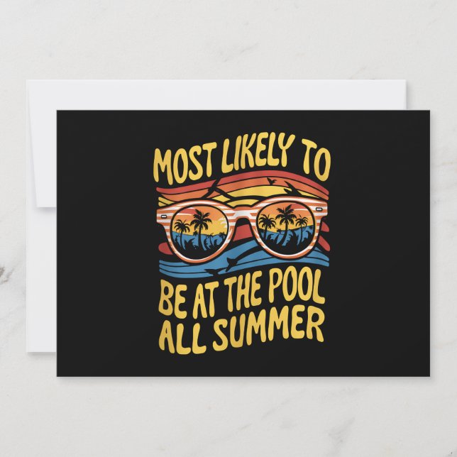 Most Likely To Be At The Pool All Summer Groovy Invitation (Front)