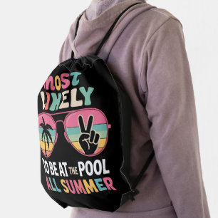 Most Likely To Be At The Pool All Summer Teacher Drawstring Bag