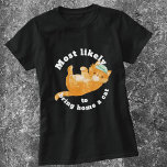 Most Likely to Bring Home a Cat baseball cap T-Shirt<br><div class="desc">Cute orange tabby cat rolling on its back,  wearing a green baseball cap.  Funny "Most likely to bring home a cat" text.</div>