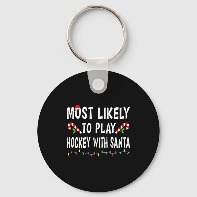 Most Likely To Christmas Xmas Pajamas Funny Matchi Keychain (Front)